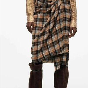 Zara Asymmetrical Checkered Skirt in Brown and Black